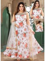 White Faux Georgette Party Wear Hand Work Readymade Salwar Suit